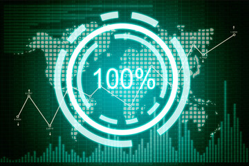 Digital world map, stock chart and investment analytic interface on virtual screen.