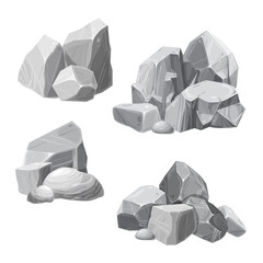 pile of rubble. Rocks and debris of the mountain. heap of stones isolated on white background. gray boulders of various shapes. cartoon style vector illustration. for games ui or graphic design.