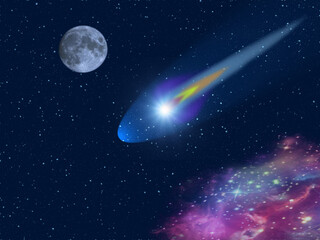 Fototapeta na wymiar meteor flies in space