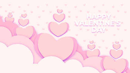 Obraz na płótnie Canvas pink heart and clouds valentine papercut background