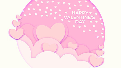 pink heart and clouds valentine papercut background