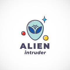 Alien Intruder Abstract Vector Sign, Symbol, Logo Template. Outline Extraterrestrial Creature Face Silhouette with Modern Typography. Science Fiction Fantastic Character Emblem Isolated