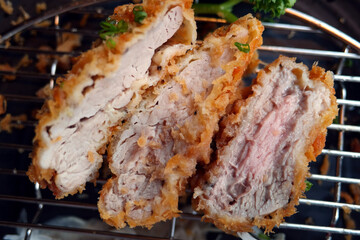 The side of the pork cutlet that looks delicious.