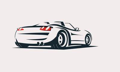 sport car outlined sketch, view from back with motion effect, stylized vector symbol