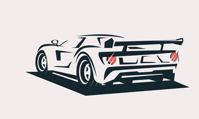 sport car outlined sketch, view from back with motion effect, stylized vector symbol