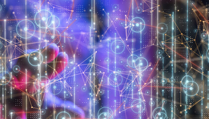 Neural network 3D illustration. Big data and cybersecurity