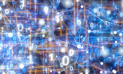 Neural network 3D illustration. Big data and cybersecurity