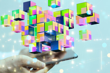 Neural network 3D illustration. Big data and cybersecurity