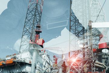 Double exposure worker Welder is welding Tungsten inert Gas welding, on rig deilling structure...