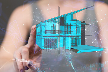 home iot - Neural network 3D illustration. Big data and cybersecurity