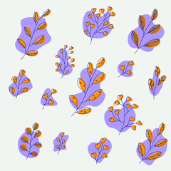 Fototapeta premium Hand drawn vector branch. Colorful set of herb doodle isolated on white background. Botanical illustration for card, print, web, design, decor, logo.