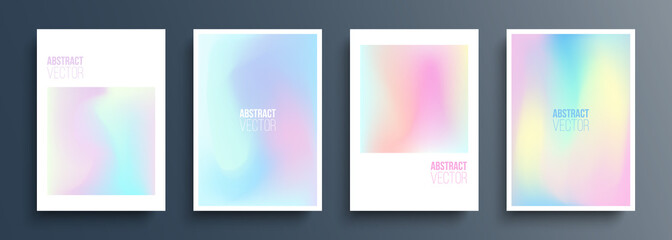 Cover templates with holographic effect. Futuristic holographic backgrounds with soft color gradient for your graphic design. Vector illustration.