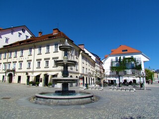 Old historic fountain at Novi trg in Ljubljana, Slovenia