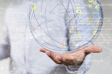 Global network. Blockchain. 3D illustration. Neural networks and artificial intelligence. Abstract