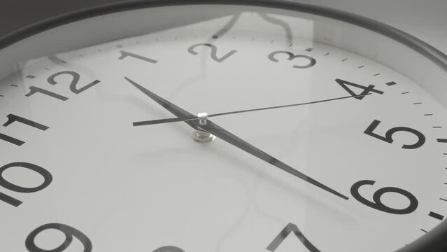 Clock Time Lapse Moving Second, Minute and Hour hands With Sun Flare Reflection During the Day. Modern Wall Clock Show the Running Time