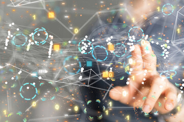 Global network. Blockchain. 3D illustration. Neural networks and artificial intelligence. Abstract