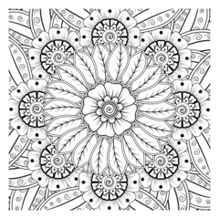 Circular pattern in form of mandala for Henna, Mehndi, tattoo, decoration. Decorative ornament in ethnic oriental style. Coloring book page.