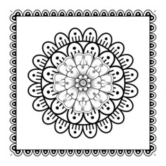 Circular pattern in form of mandala for Henna, Mehndi, tattoo, decoration. Decorative ornament in ethnic oriental style. Coloring book page.