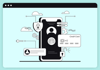 Mobile Internet Secutiry, fingerprint identification, internet security concept. Personal data security Illustrates cyber data security or information privacy idea. Can use for web banner, infographic