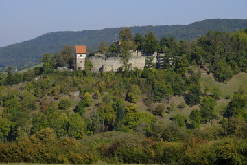 Fototapeta na wymiar Blick von der Wart auf Schloss Königsberg bei Königsberg in Bayern, Landkreis Hassberge, Unterfranken, Franken, Bayern, Deutschland