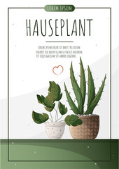 Set of plants in pots. Set of houseplants. Houseplant in a pot. Houseplant, home garden, gardening, plant lover, houseplant store concept, greenhouse. A4 vector illustration for poster, banner, flyer