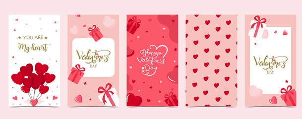 Valentine’s day story background for social media with heart, balloon,gift - obrazy, fototapety, plakaty