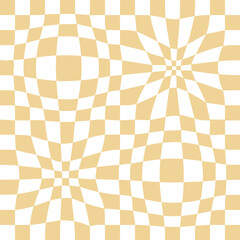 Optical illusion, altered reality, checkered psychedelic retro seamless pattern. 60s, 70s repeat for fabric, textile etc