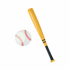 Baseball bat and ball isolated on white background. Baseball sport Vector stock.