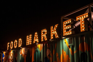 Night food market light letters