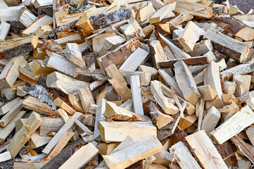 close up of big pile of firewood