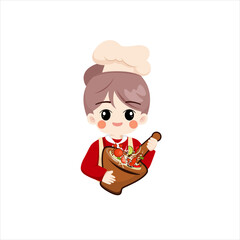 muslim cooking papaya salad,Logo woman Muslim Chef