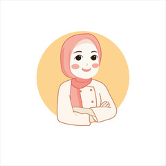 Cute bakery chef girl holding a cake smiling cartoon art illustration logo