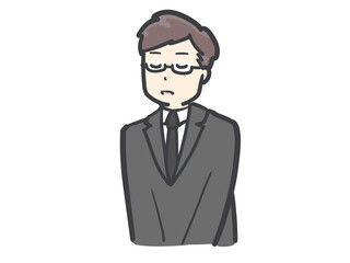 挨拶をする黒い服の男性のイラスト