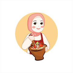 muslim cooking papaya salad,Logo woman Muslim Chef