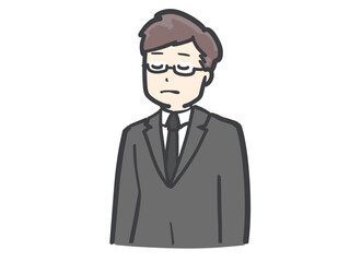 目を伏せる黒い服の男性のイラスト