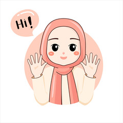 Moslim girl  character pose greetings,Teen girl character
