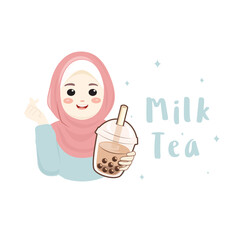 Cartoon female presenting bubble tea
