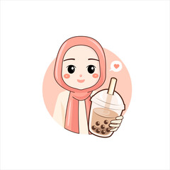 Cartoon female presenting bubble tea
