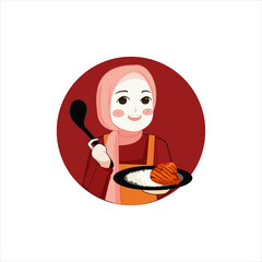 muslim cooking papaya salad,Logo woman Muslim Chef