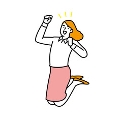 笑顔でジャンプして喜ぶ女性