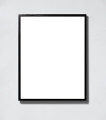 Black thin minimalist frame illustration isolated on wall background with blank inner area suitable for artwork or photographic mock-ups.