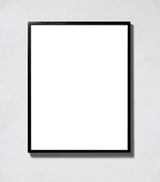 Black thin minimalist frame illustration isolated on wall background with blank inner area suitable for artwork or photographic mock-ups.