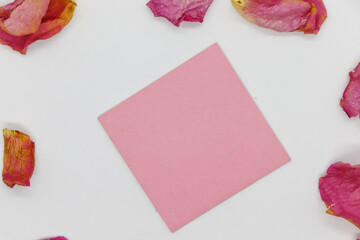 Pink sheet for notes in rose petals