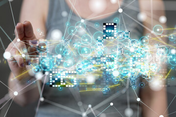 Neural network 3D illustration. Big data and cybersecurity