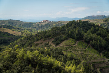 Fototapeta na wymiar Views of the Priorat mountains with Gratallops and the Montsant mountain range in the background.Gratallops, Priorat (Catalonia, Spain).