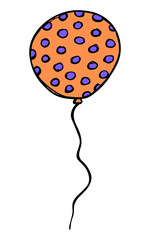 Hand drawn colorful flying balloon illustration isolated on a white background. Birthday party balloon doodle. Holiday clip art.