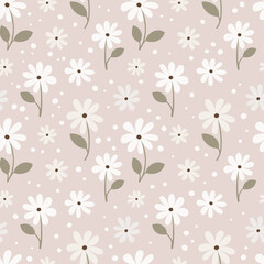 Floral seamless pattern with colorful simple flower in pastel colors.