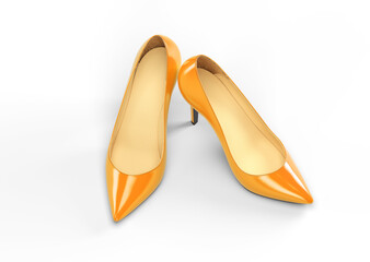 A pair of orange women's shoes on a white background. 3D rendering illustration.