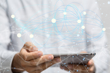 Global network. Blockchain. 3D illustration. Neural networks and artificial intelligence. Abstract