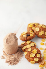 Fototapeta na wymiar Homemade oatmeal cookies on whey protein powder. Vegan, diet concept